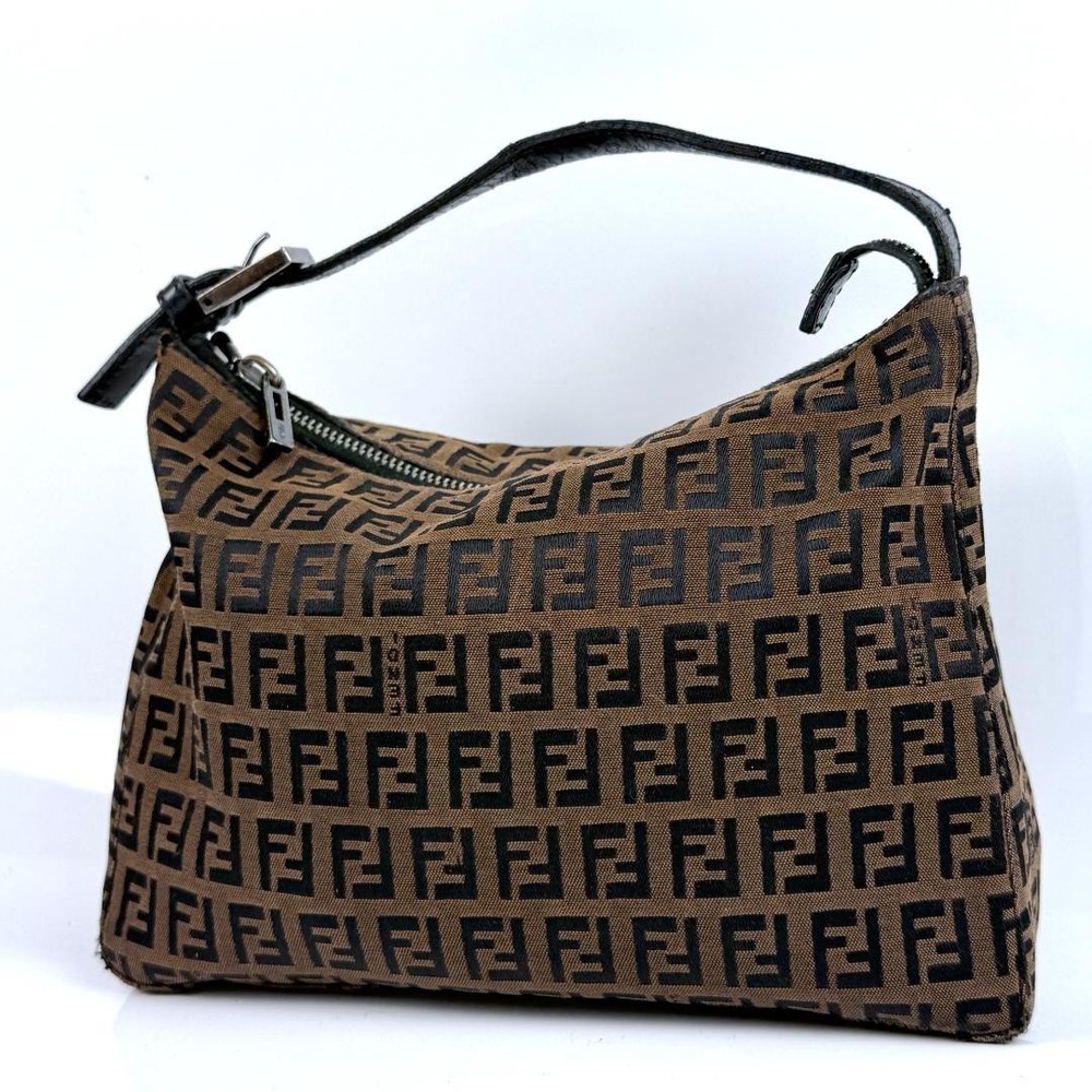 FENDI FF Zucca Canvas Shoulder Bag in Brown G0704466 Authentic
