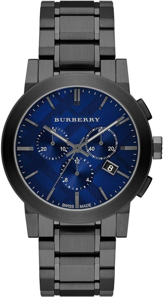 BURBERRY BU9365 Mens Gunmetal Stainless Steel Watch with Blue Dial
