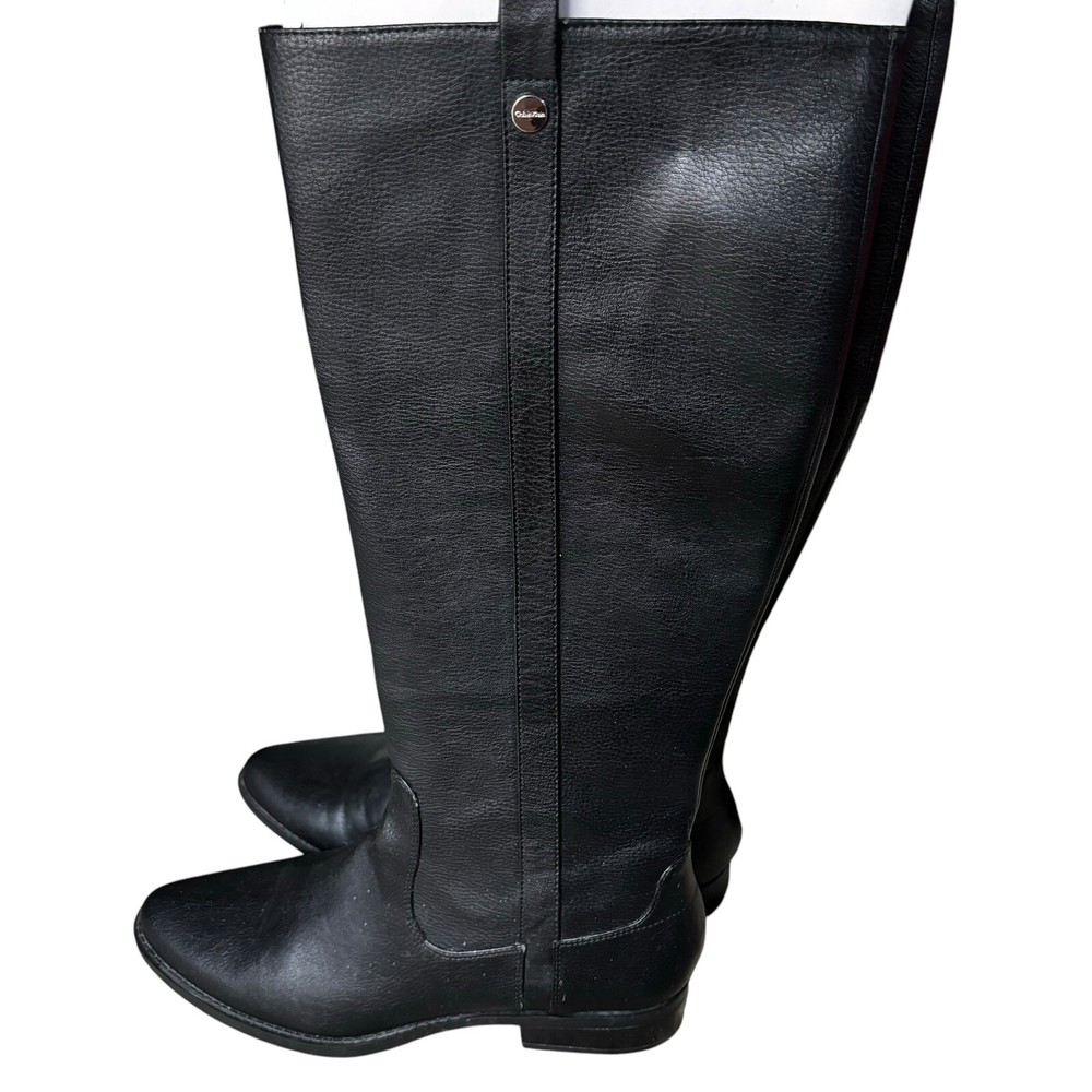 Calvin Klein Boots Womens Size 8 Taylin Leather Black Tall Riding Style Back Zip