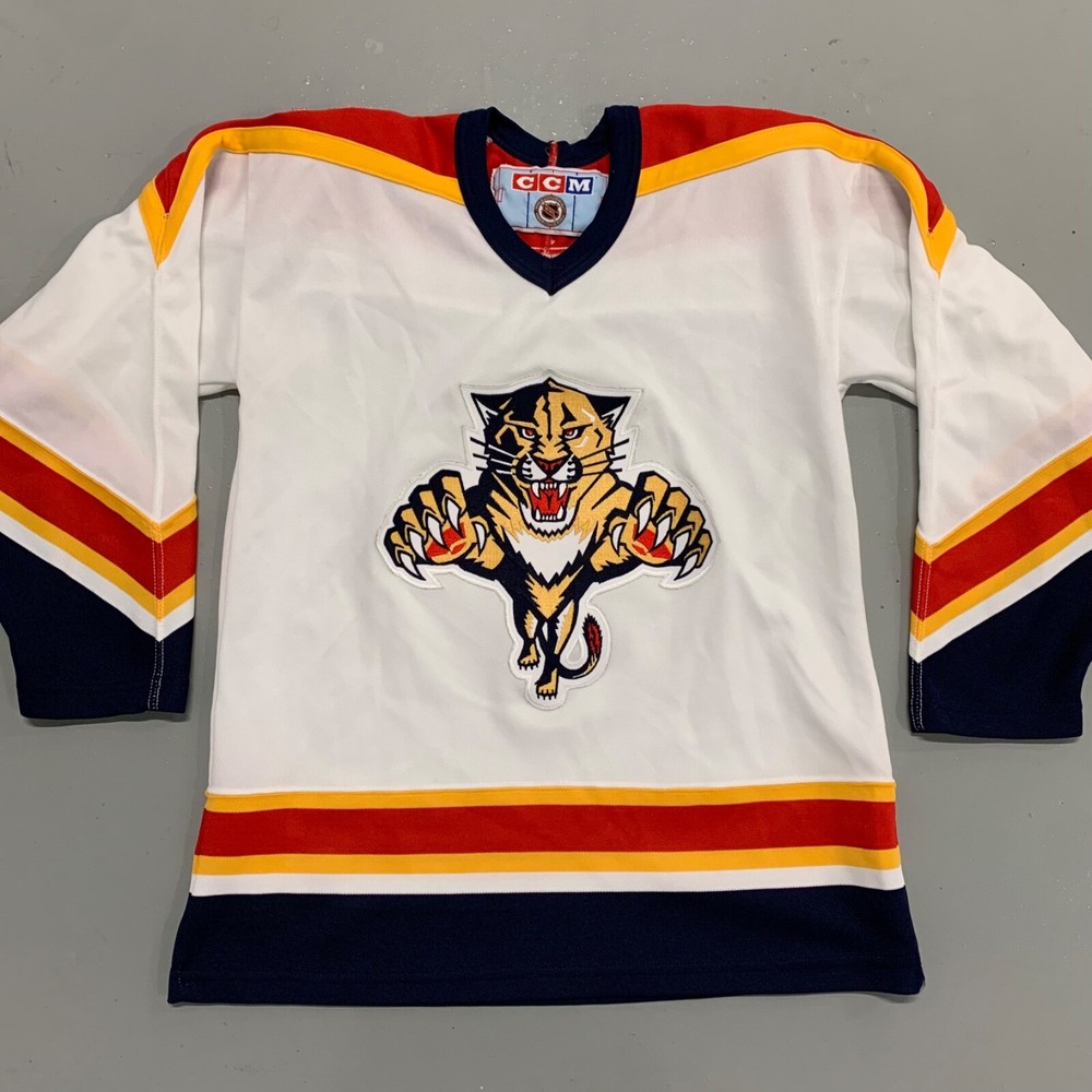 Vintage 90s CCM NHL Florida Panthers Logo Sewn Hockey Jersey Youth L/XL White