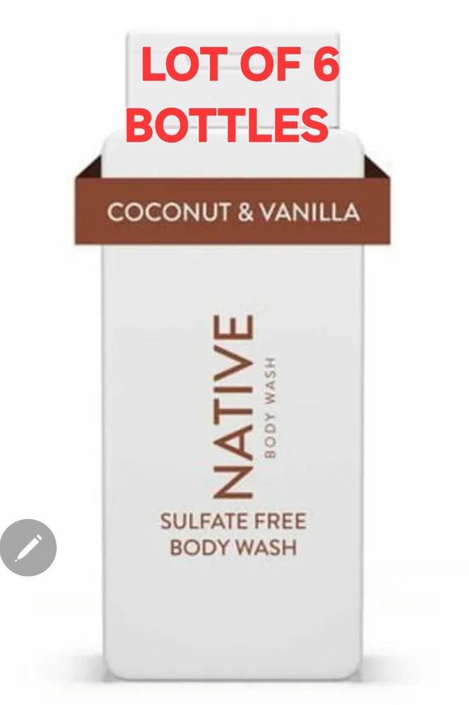 6 Bottles Native ~ Coconut & Vanilla Moisturizing Body Wash 18 fl oz Each