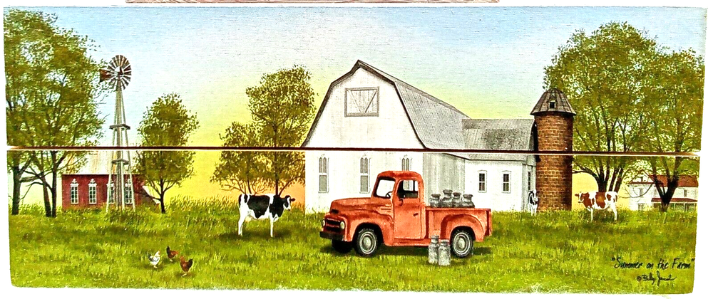Summer on the Farm Wood Sign Picture Billy Jacob Country Prim Truck Cow 9.75