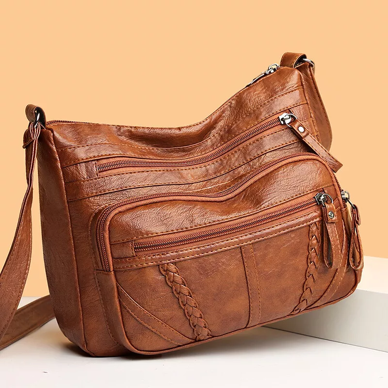 Women's Genuine leather Organizer Purse Shoulder Bag Pockets Cross Body Handbag