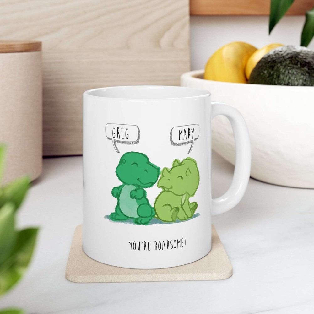 Custom Dinosaur Mug - Cute Animal Gift for Anniversary Christmas Valentine’s Day  