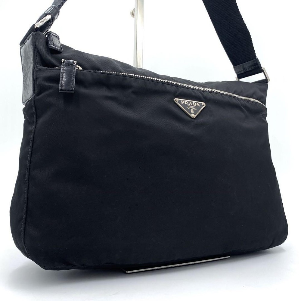 Prada Black Nylon Leather Camera Bag with Triangle Logo Shoulder Strap Bt0421