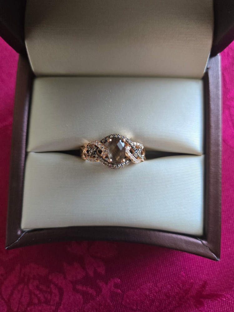 Le Vian 14K Strawberry Gold Chocolate Smoky Quartz Ring W/ Diamonds Size 9.