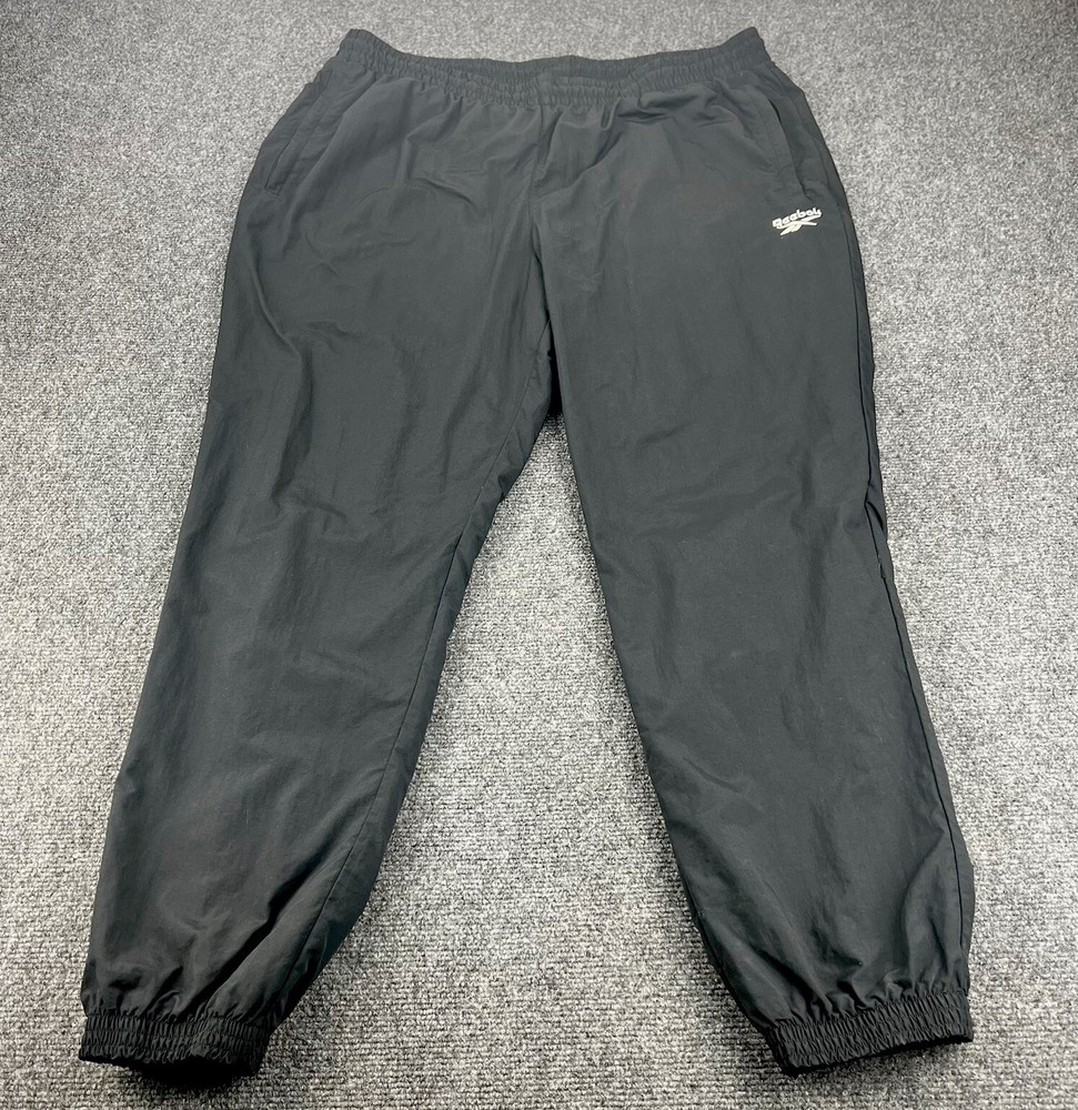 Reebok Track Pants Men’s Size 2XL Black Lined Nylon Windbreaker Big Logo