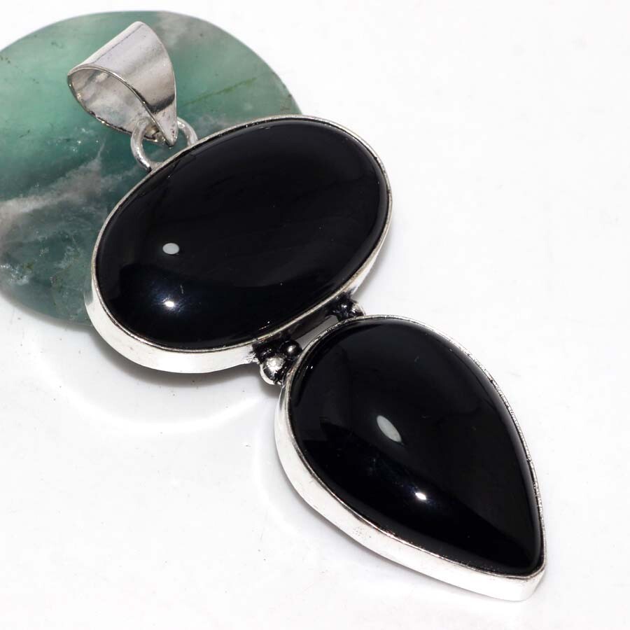 Black Onyx 925 Silver Plated Gemstone Pendant 2.3