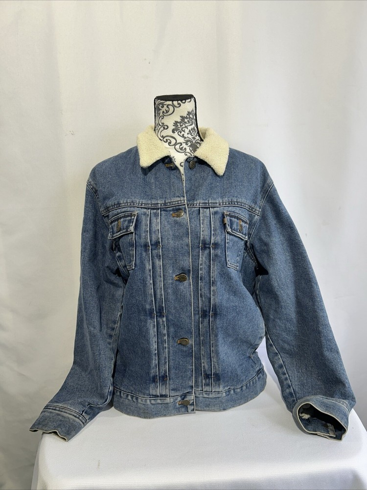 Vintage POLO RALPH LAUREN SHERPA FLEECE Collar DENIM JEAN JACKET Womens Large