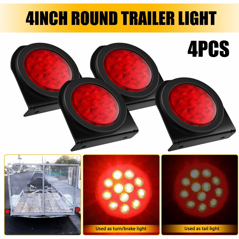 2-Pack 4-Inch Round LED Tractor Trailer Tail Stop Reverse Running Red Lights