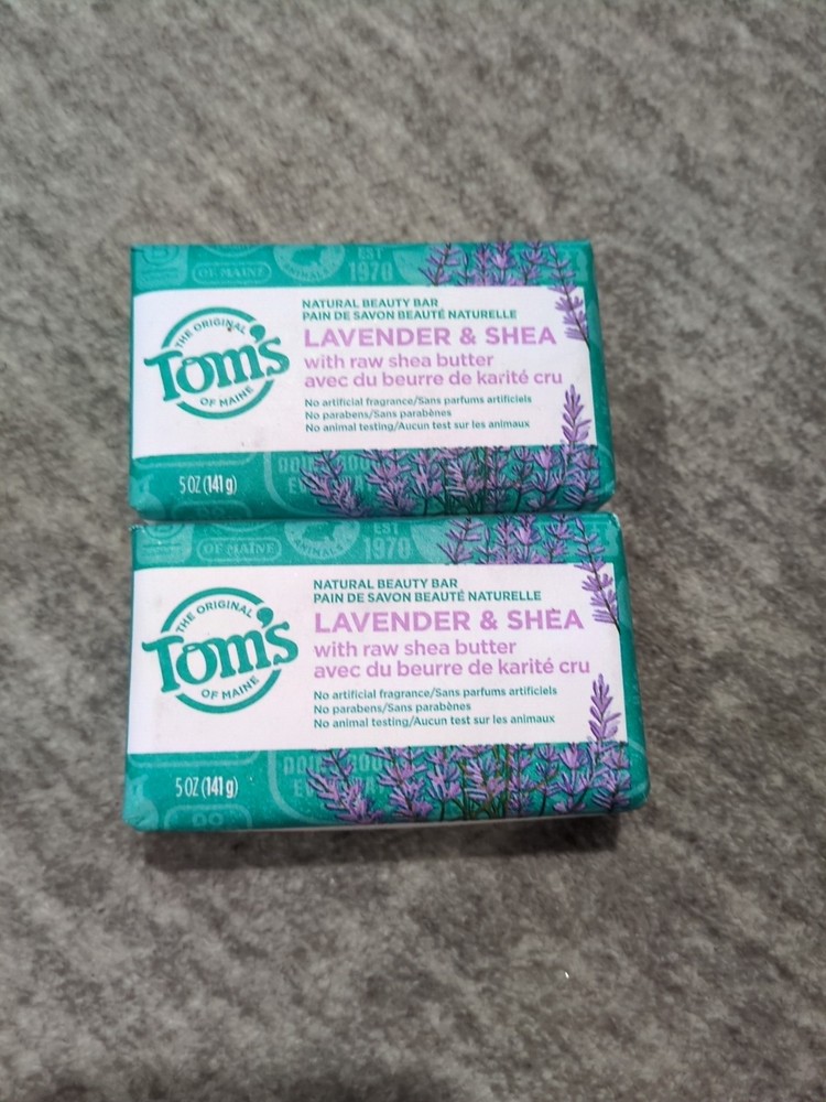 2 x Tom's LAVENDER & SHEA Natural Beauty Bar, No Artificial Fragrance, 5oz EA
