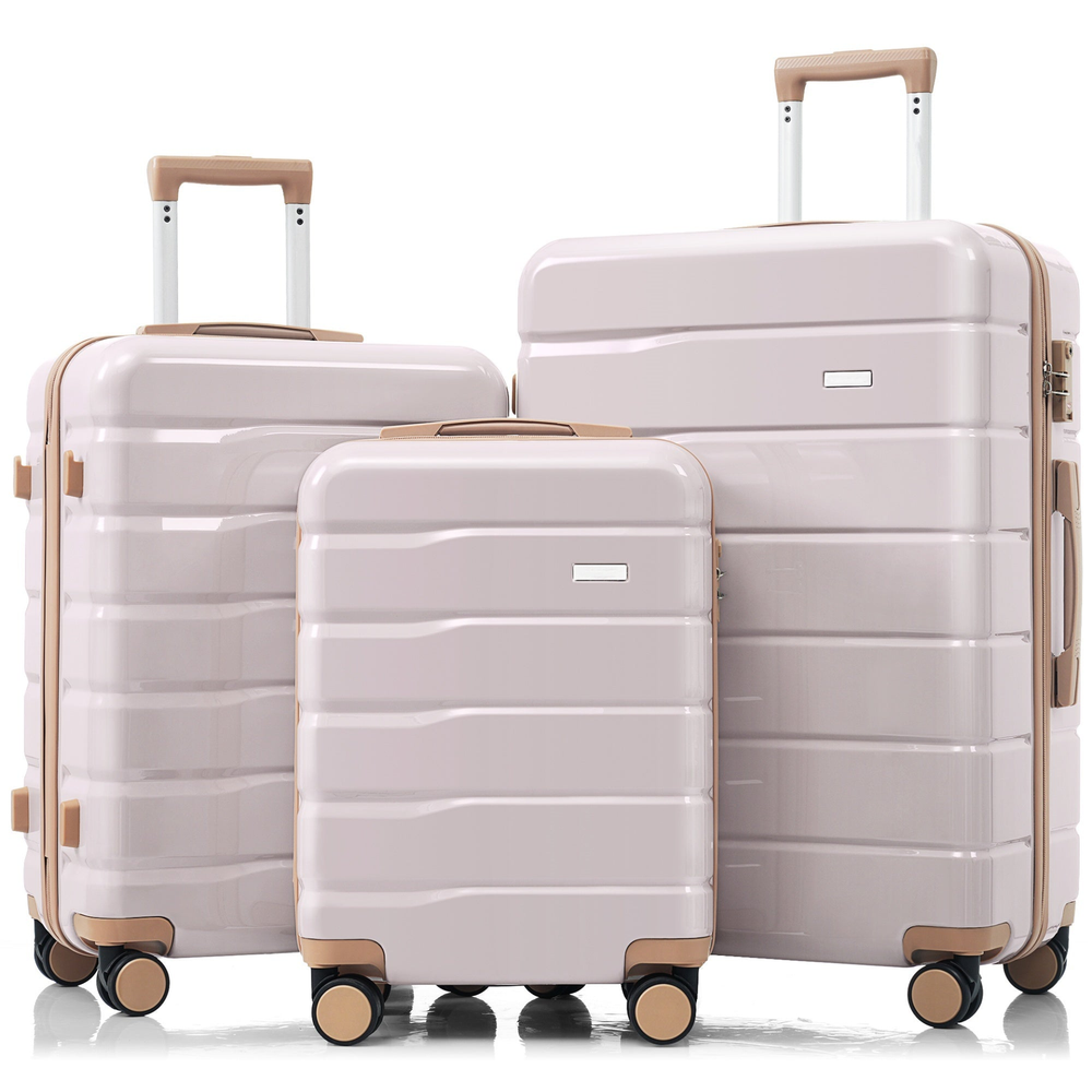 Premium ABS Travel Luggage Set, light grey and golden