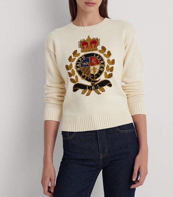 Lauren Ralph Lauren Women's Cotton Blend Intarsia Knit Crest Sweater Sz: XL