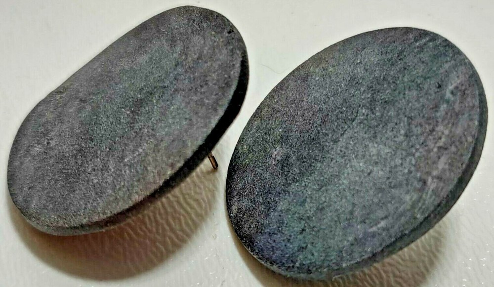 Slate Stone Stud Earrings Thin Flat Round Scratch Resistant Initials Wipe Clean