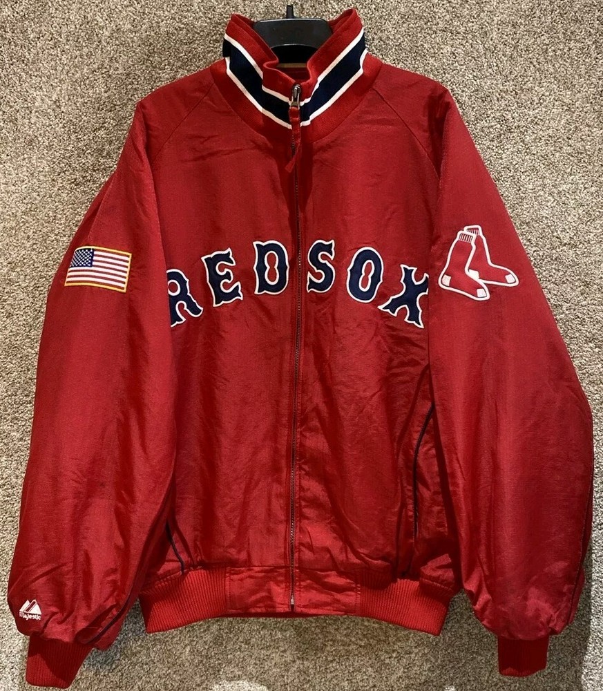 Majestic Authentic MLB Mens Boston Red Sox Dugout American Flag Jacket Sz Large