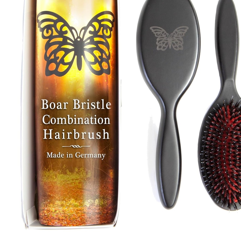 Oval Wood Handle Hair Brush with Boar Bristles and Nylon Pins for Healthy Hair