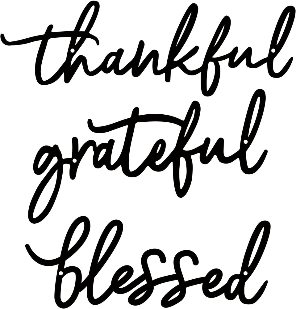 Thankful Grateful Blessed Letter Sign Metal Wall Decor, 3 Piece Black Letters Wa