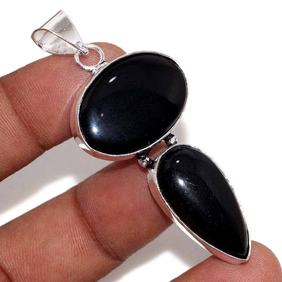 925 Silver Black Onyx Ethnic Gemstone Long Pendant Jewelry 2.5 Inches JW