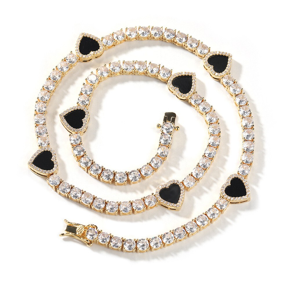 Colorful Heart Tennis Chain Necklace & Bracelet Set with 5A Zircon