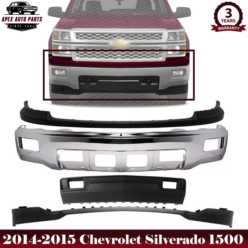 Front Bumper Chrome & Upper Cover For 2014-2015 Chevrolet Silverado 1500