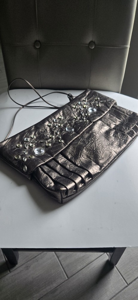 Vintage 1980s Cynthia Studded Leather Shoulder Bag Oversized Metallic Clutch  