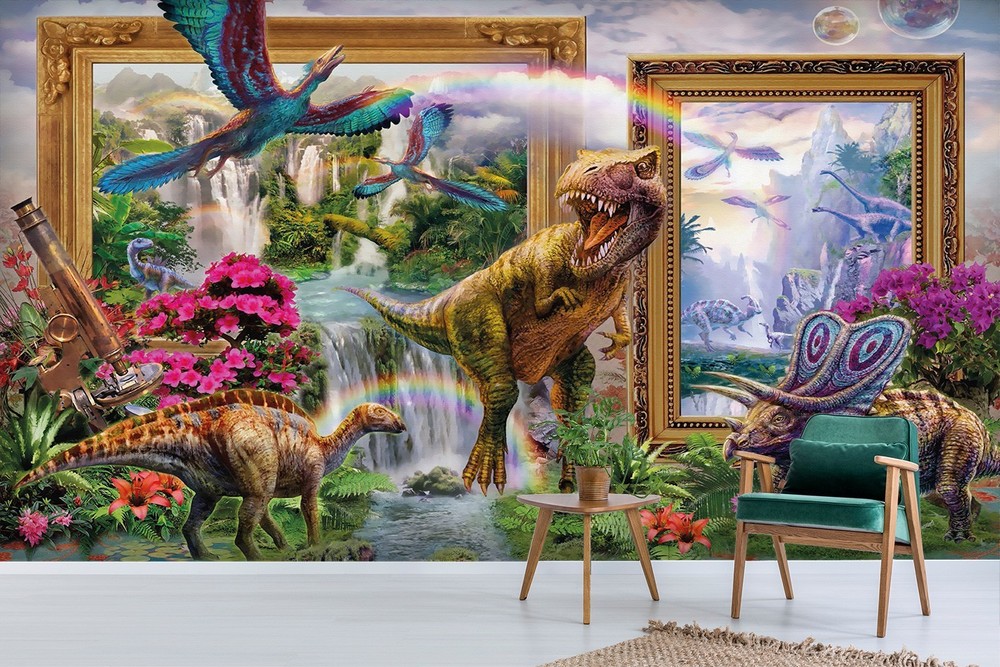 3D Dinosaur Waterfall Illustration Wall Murals Wallpaper Murals Wall Sticker