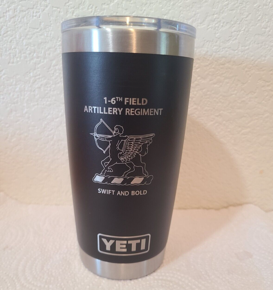 YETI Rambler Tumbler 20 oz Magslider Lid 1-6th Field Artillery Reg.