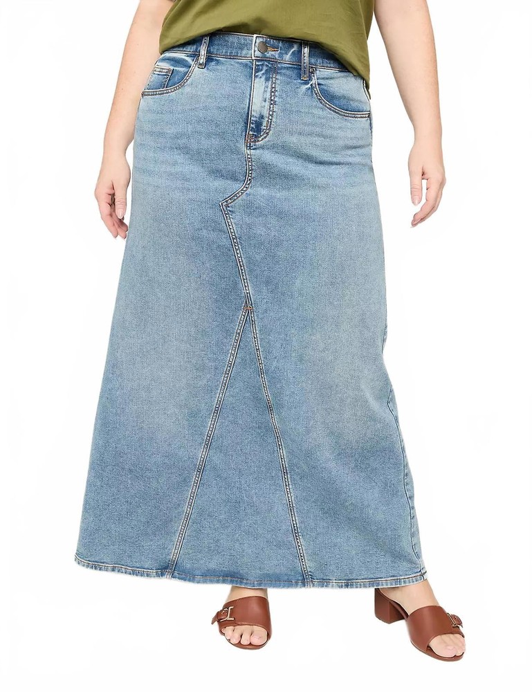 Baccini NWT Maxi Denim Skirt with Studded Pockets & Embroidery Size 16