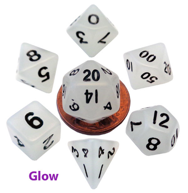 Glow in the Dark 7 Die Polyhedral Set 10mm - Clear Metallic Dice Games BRAND NEW