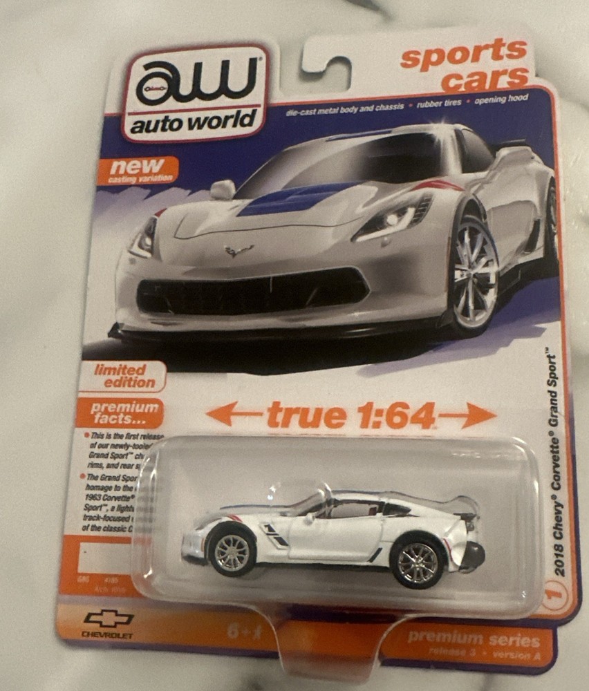 2018 CHEVROLET CORVETTE GRAND SPORT ARCTIC WHITE 1/64 AUTO WORLD 64452-AWSP176 A