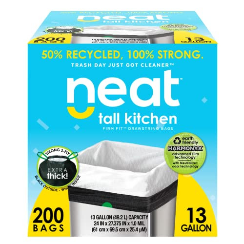 Neat Tall Kitchen 13 Gallon Drawstring Trash Bags - (MEGA 200 Count) - Triple...