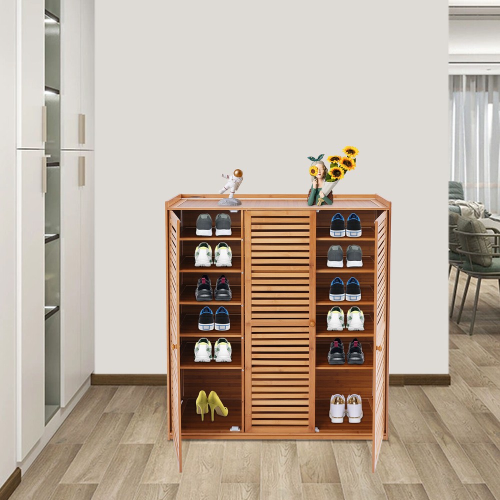 44-Inch 7-Tier Bamboo Shoe Cabinet Organizer with 3 Doors for Entryway Storage