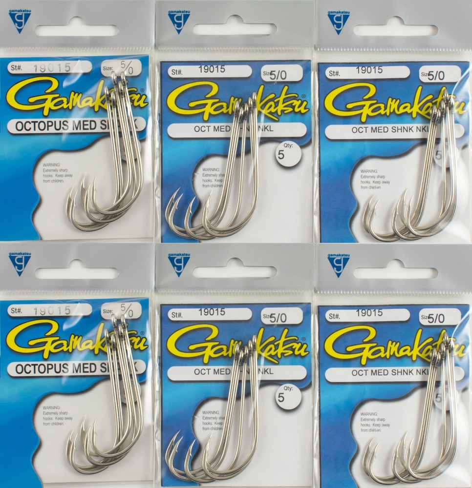 (LOT OF 6) GAMAKATSU OCTOPUS MED SHANK NICKEL HOOK 5/0 19015 K3380