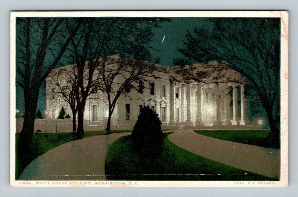 White House At Night, Washington DC Vintage Postcard