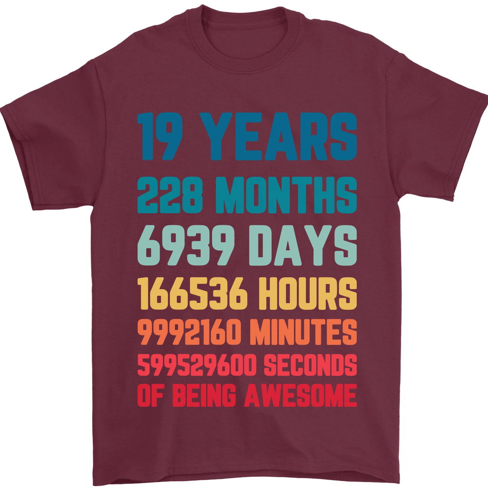 19th Birthday 19 Year Old Mens T-Shirt 100% Cotton