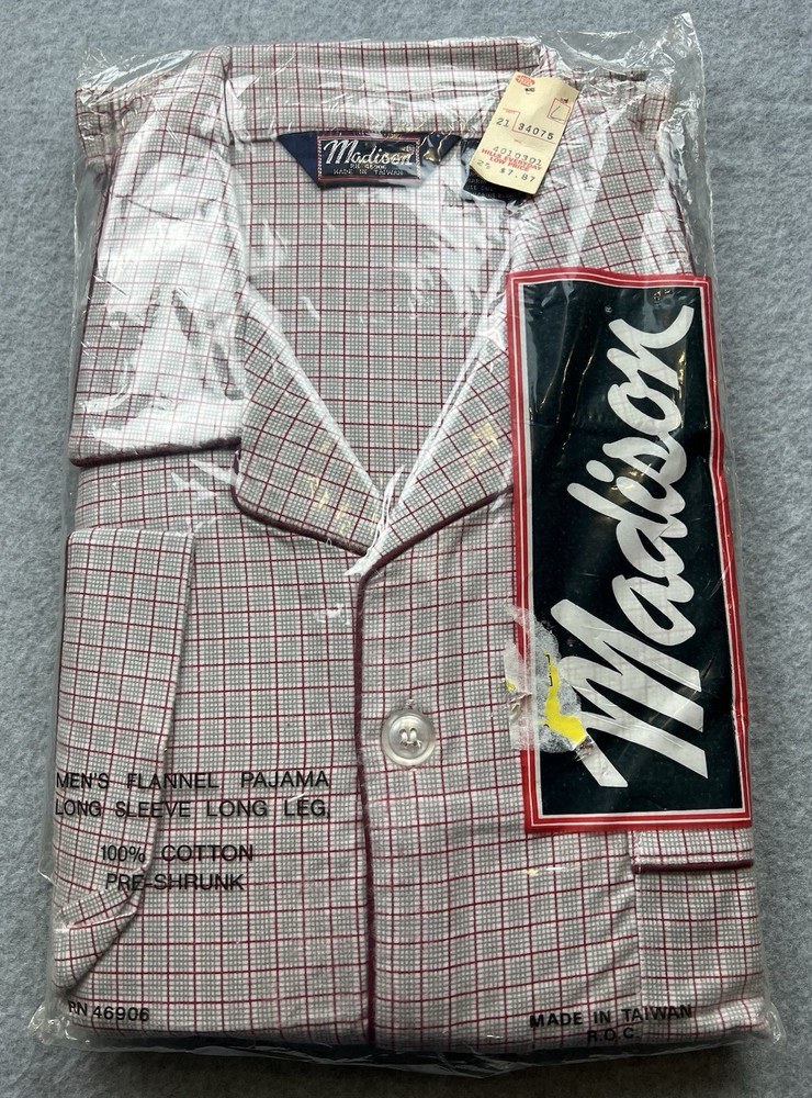 Vintage Madison Pajama Set Size Men's Large Flannel HILLS Department Store Tag