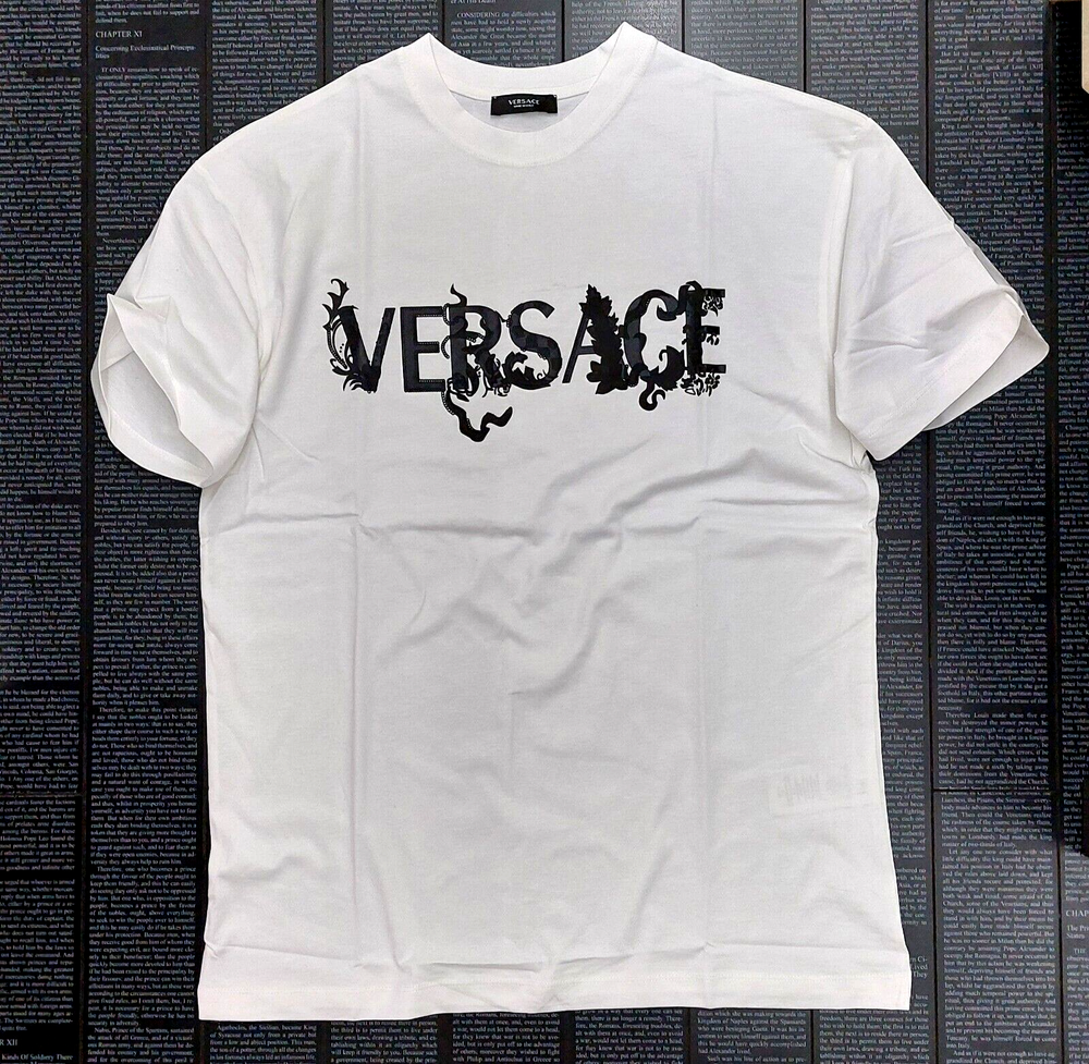 VERSACE  Men T-shirt, White color, Black print, size L