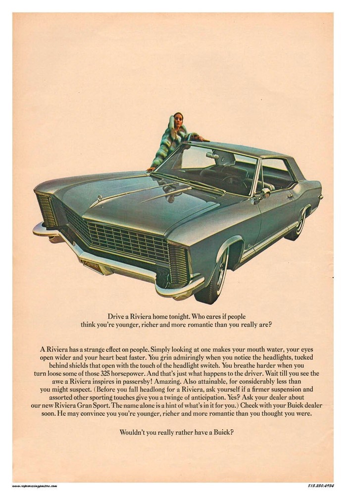 1965 Buick Riviera Classic Car Poster 18x24 Inch