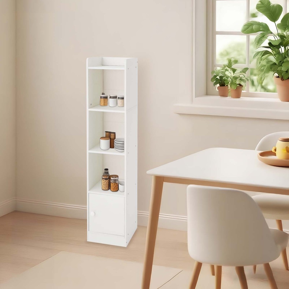 Freestanding Storage Cabinet with Open Shelves and Door