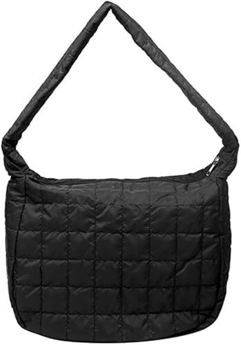 Quilted Black Puffer Tote Crossbody Bag for Women  