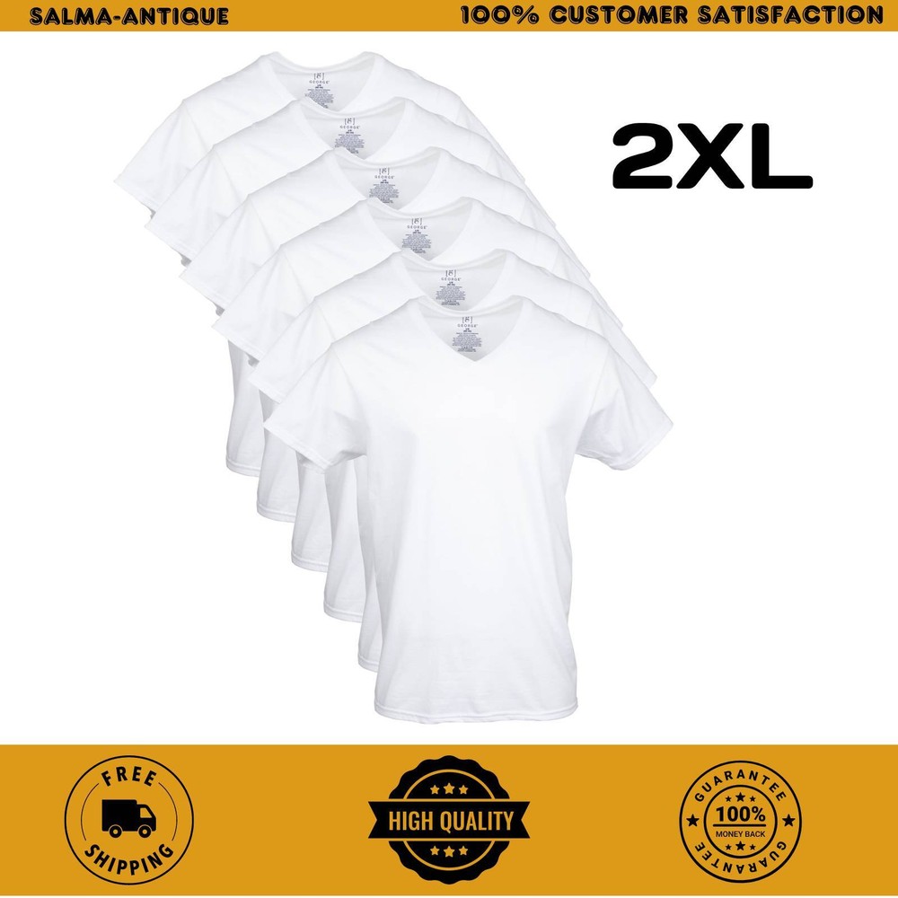 George Men's Ultra soft V-Neck White T-shirts, 6-Pack (2XL)