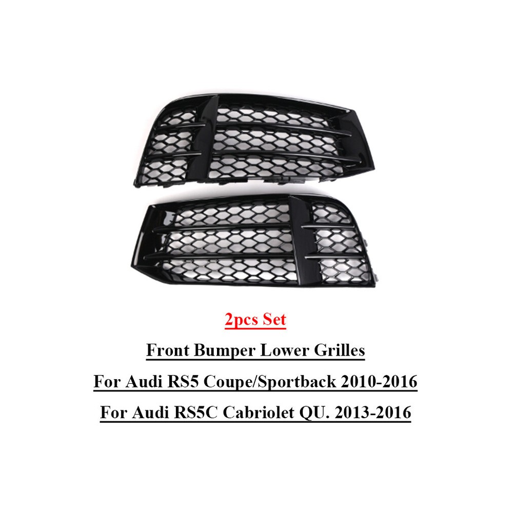 2pcs Set Car Front Bumper Lower Grilles For Audi RS5 RS5C 2010-2016 Gloss Black