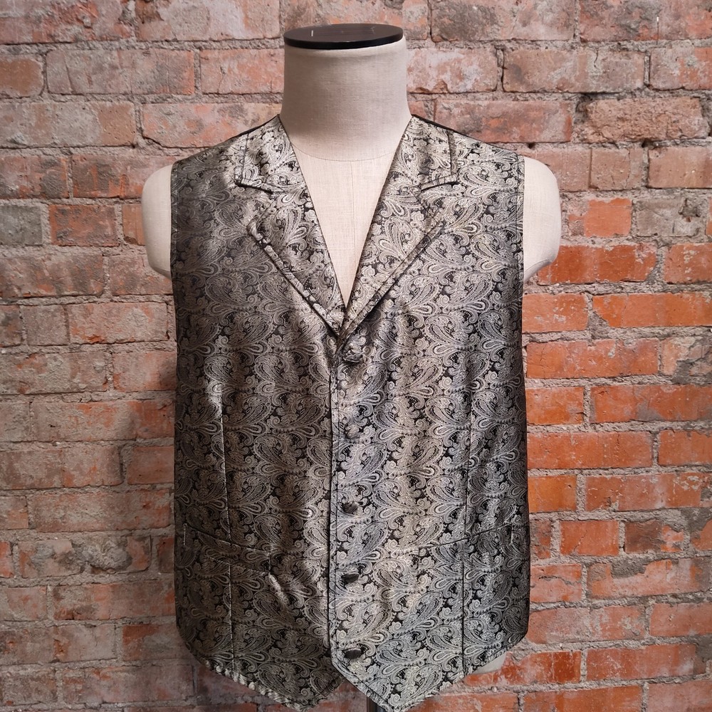 SCULLY Frontier Western Vest Waistcoat Black & Silver Brocade Fabric L 42
