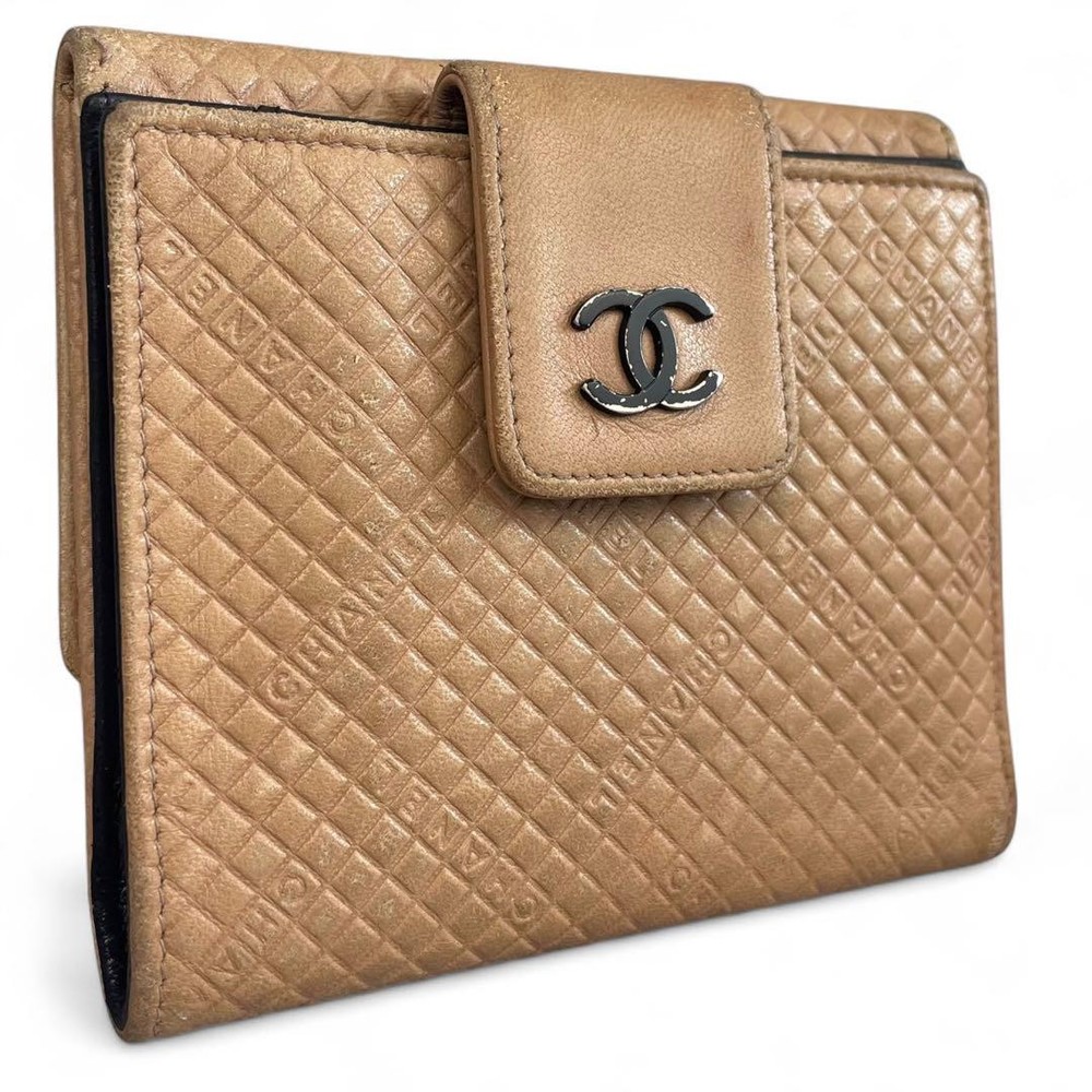 Chanel Bicolor Coco Mark Leather Bifold Wallet Micro Chocobar Pre-Owned
