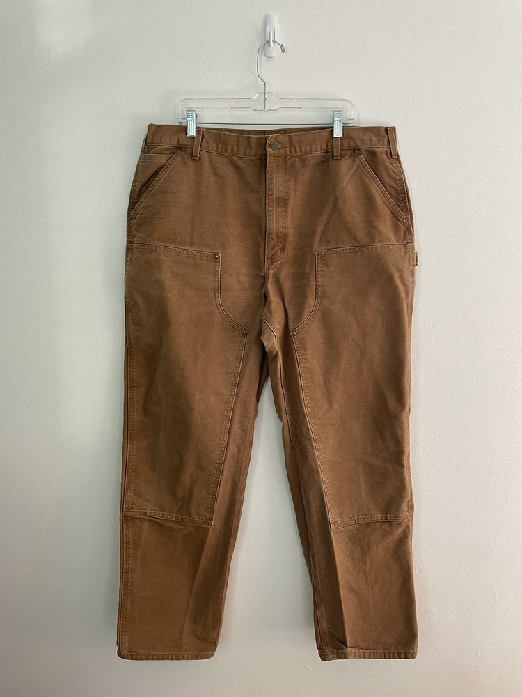 VTG Carhartt B136 BRN Brown Canvas Double Knee Pants Loose Original Fit Sz 40x33
