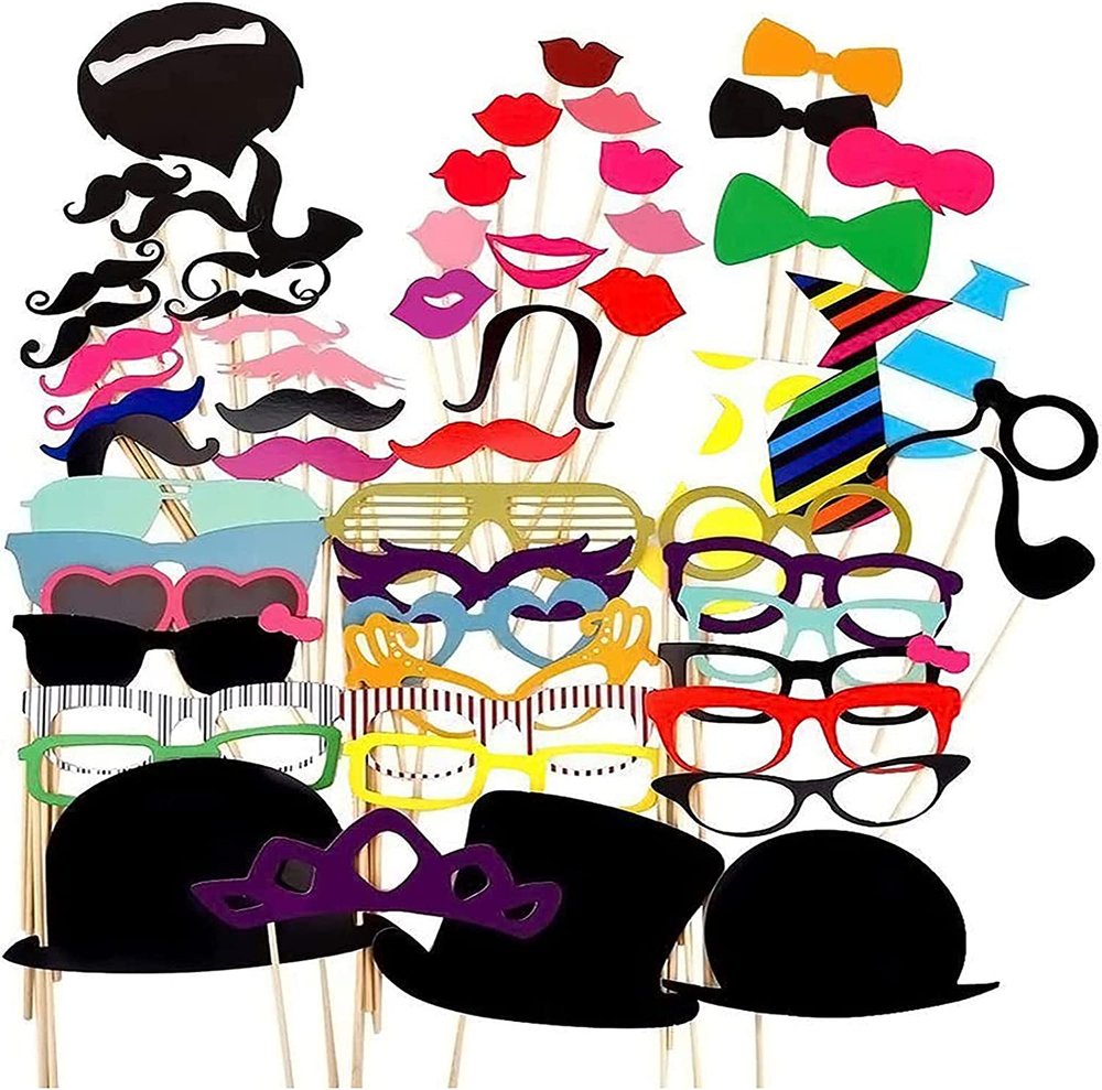 58 Pcs Party Props for Photo Booth - Fun Mustaches, Hats, Glasses, and Bowties.