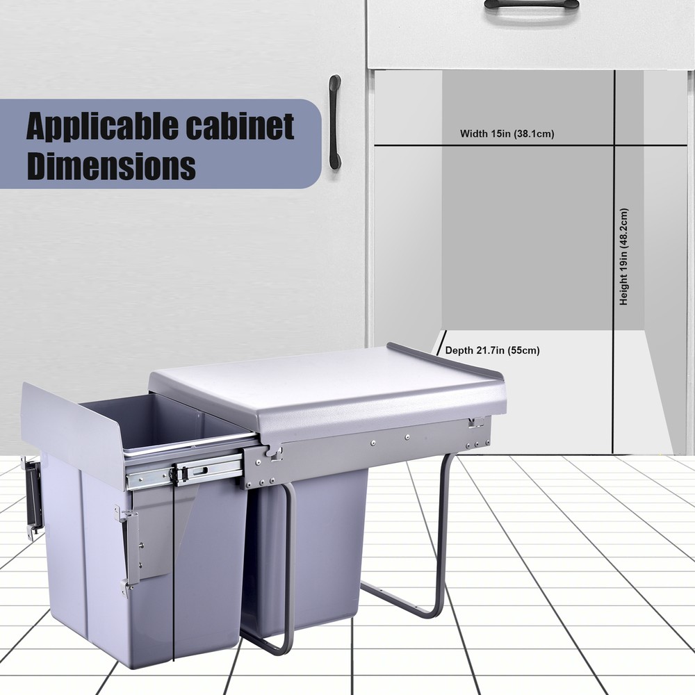 40L/10.6 Gal Double Pull Out Trash Garbage Can Sliding Kitchen Waste Container