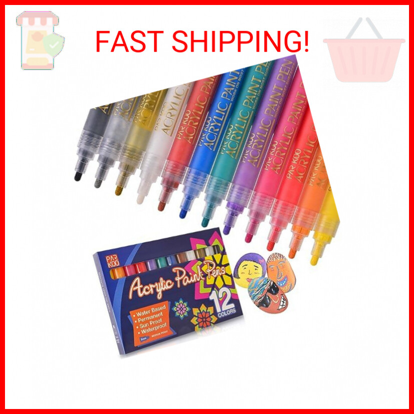ParKoo Acrylic Paint Pens Painting Markers - 12 Premium Colors | 2mm Medium Tip