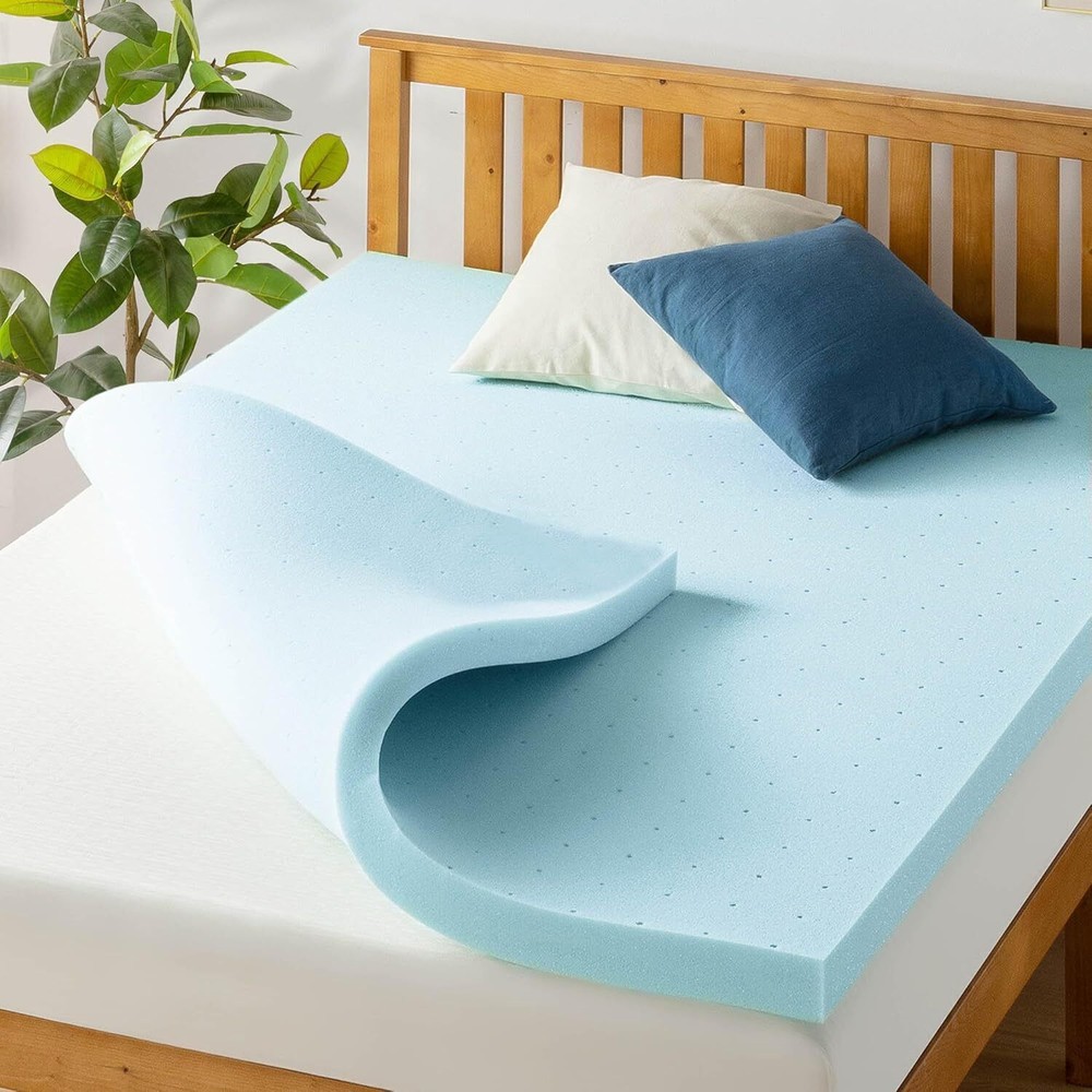 3 Inch Ventilated Memory Foam Mattress Topper, Cooling Gel Infusion, Full Blue