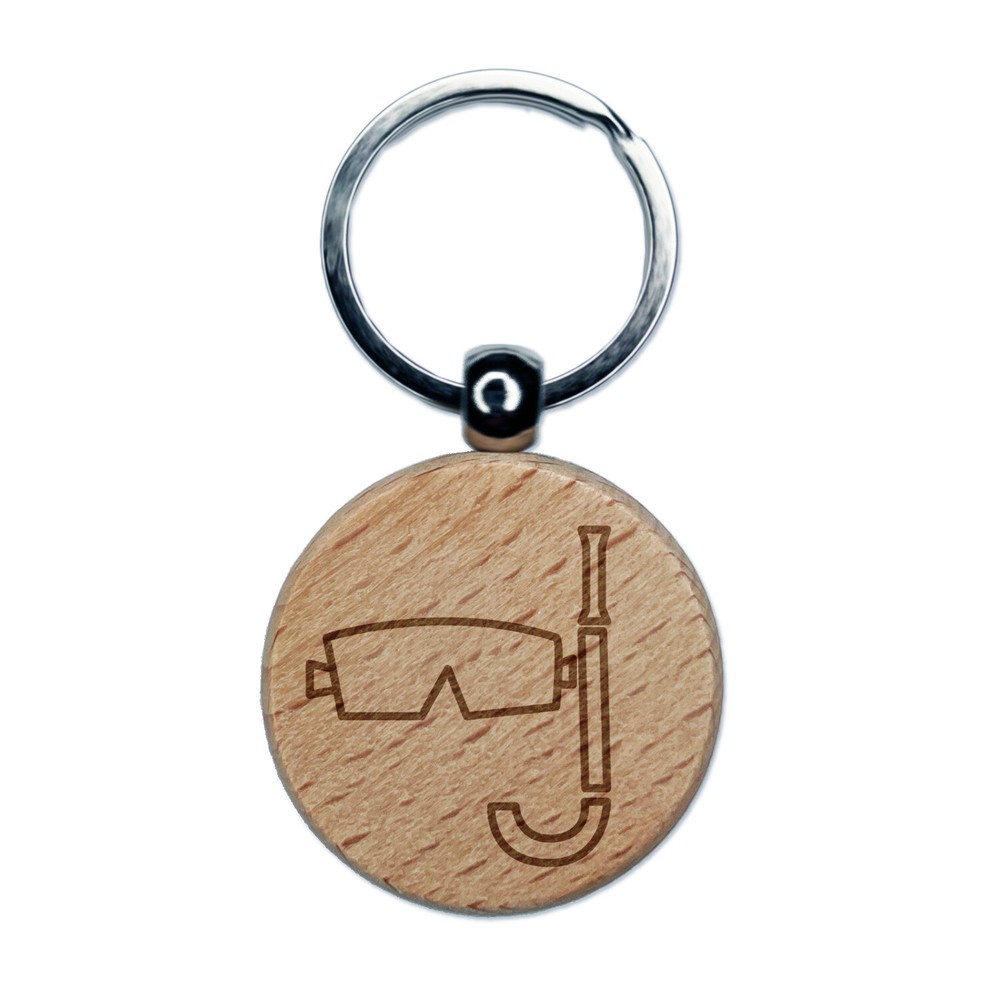 Snorkel Mask Doodle Engraved Wood Round Keychain Tag Charm